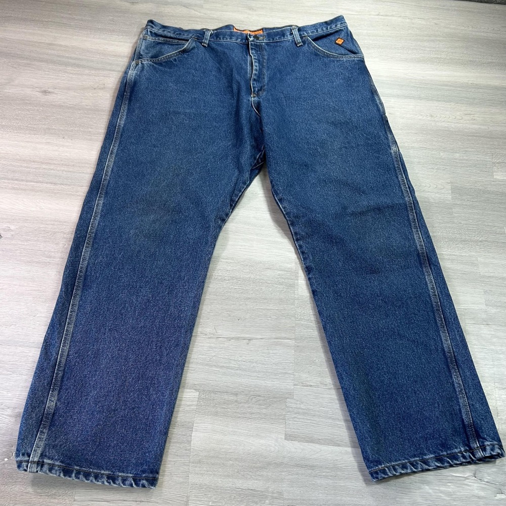 Wrangler FR 3W020 Jeans Mens 42x32 Blue Relaxed Straight FR Denim Med Wash Pants